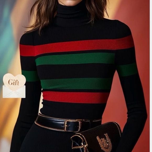 STYLEWE Sweaters - STYLEWE Black Turtleneck with Red and Green Stripes. Like New.